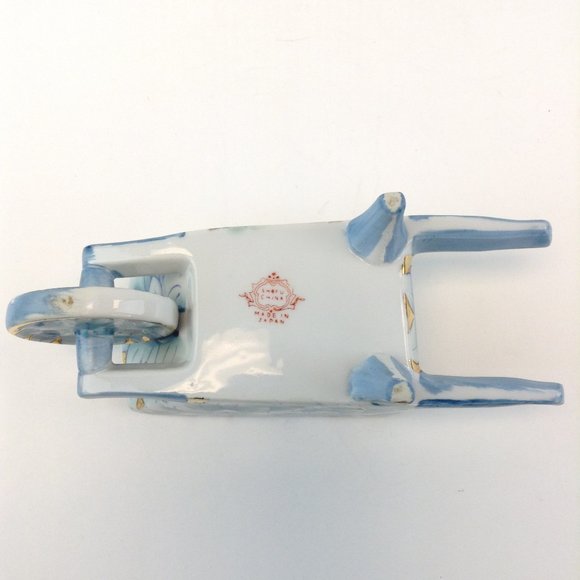 Vintage Shofu China Wheelbarrow Planter Blue/White Flowers w/Gold Made in Japan - Picture 8 of 15